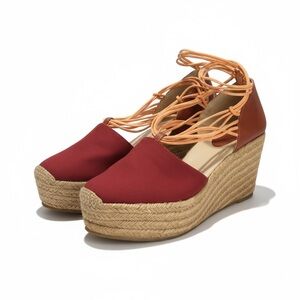 Chloe Burgundy and Tan Espadrille Wedges